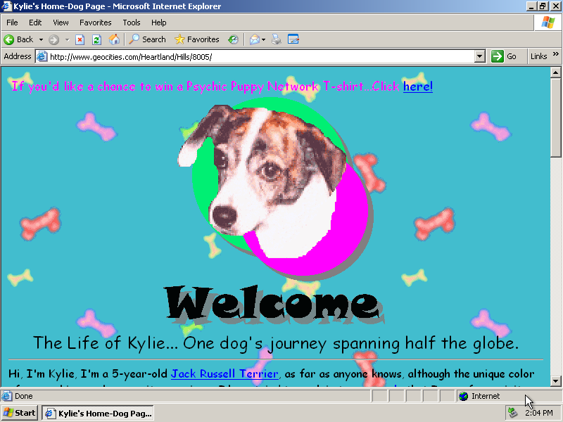 90's webpage designed with Geocities